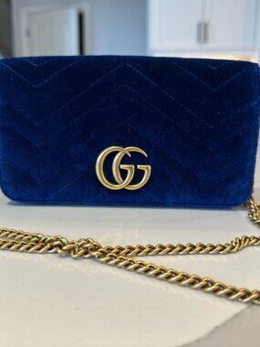 Authentic Gucci Marmont Cross Body Bag. Small/Royal Blue velvet. Like new !